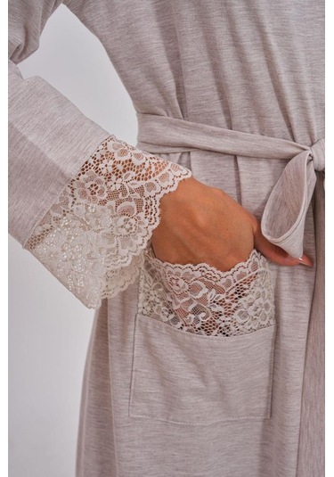 Mecit 1543 Bayan Vizon Büyük Beden Uzun Kollu Uzun Sabahlık Vizon