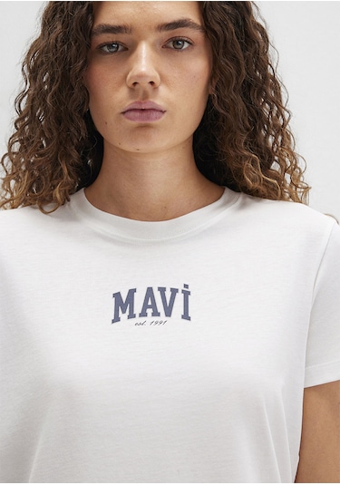 Mavi - Mavi Logo Baskılı Beyaz Tişört 1613412-70057 Beyaz