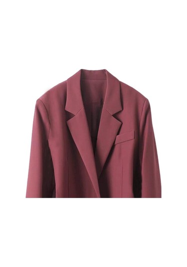 Kadın Takım Elbise Ceket Yaka Uzun Kollu Çift Sıralı Cepli Takım Elbise Ceket Düz Şarap Kırmızısı Bordo