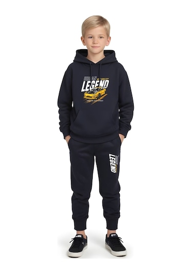 Fyk Kids 3'lü Erkek Çocuk Kapüşonlu Yaka Baskı Detaylı Eşofman Takımı Çok Renkli