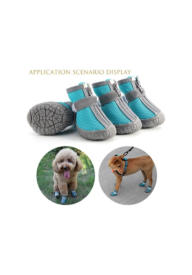 Xindoker Küçük Köpekler İçin Nefes Alabilir Yürüyüş Ayakkabısı, Gece Görünürlüklü Pati Koruyucu, 4'lü Set, Kahverengi