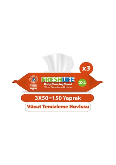 Vücut Temizleme Mendili 50 3 Paket Tekli