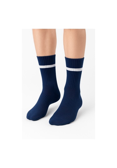 Erkek Lacivert Soket Çorap 2 Li Set Çizgili Pamuklu Spor Ve Günlük Kullanım Plus Scorpion Lacivert