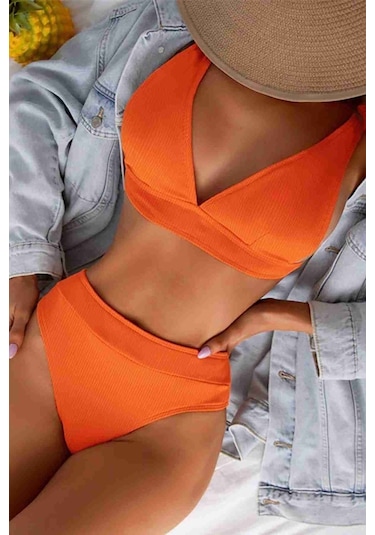 Angelsin Yüksel Bel Bikini Takım Turuncu 001