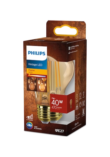 Philips LED Classic Amber Filament Ampul 7W 470 Lum 1800K Koyu Sarı Işık A60 E27 (40W)