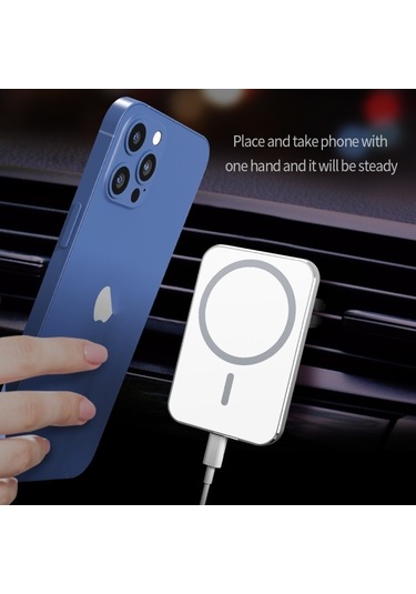 Sones X16 Magsafe Araba Hava Çıkışı Havalandırma Dağı Kelepçe Tutucu 15 W Hızlı Şarj Qi Manyetik Kablosuz Şarj Cihazı Beyaz