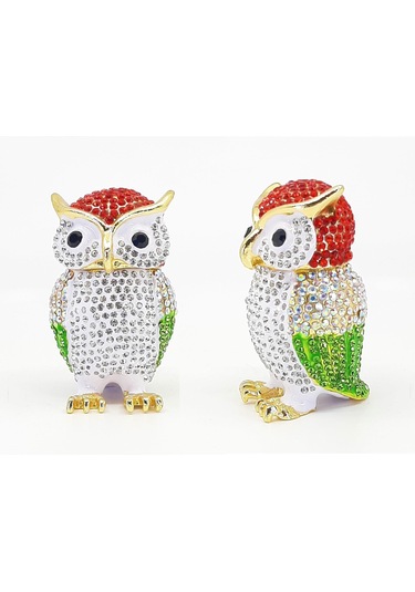 Swarskybyks857 2li Swaroski Taşlı Metal Baykuş Mücevher Kutusu