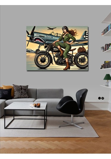 Kanvas Tablo Motosiklet Süren Kadın