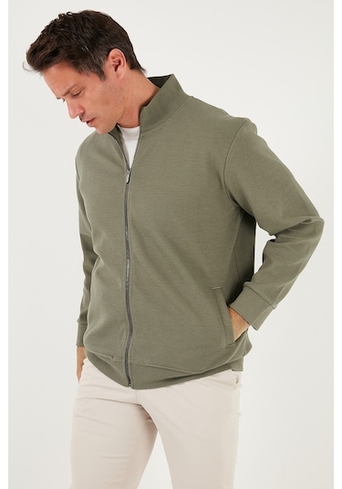 Buratti Pamuklu Regular Fit Dik Yaka Fermuarlı Erkek Hırka 5901077 Haki