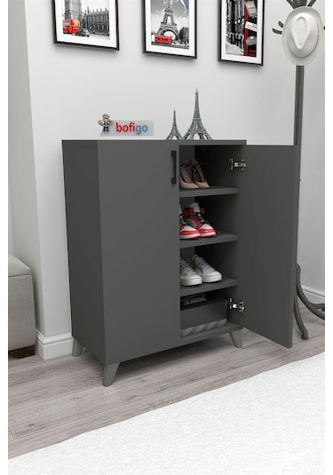 Bofigo 4 Raflı 2 Kapaklı Ayakkabılık Çok Amaçlı Ayakkabı Dolabı Antrasit Bofigo 4 Raflı 2 Kapaklı Ayakkabılık Çok Amaçlı Ayakkabı Dolabı Antrasit