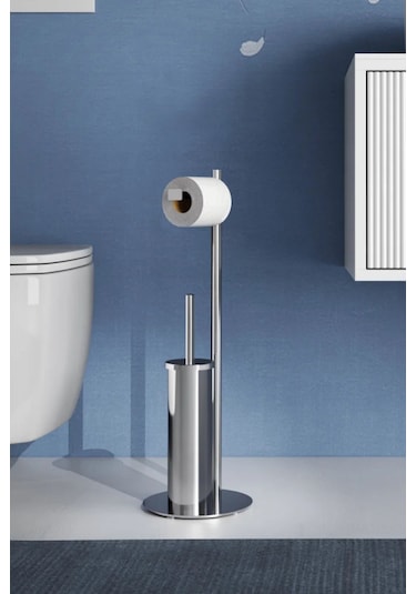 Circe Ayaklı Tuvalet Kağıtlık+fırçalık - Krom