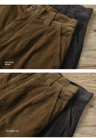 Kadife Bol Düz Retro Günlük Pantolon Yeşil