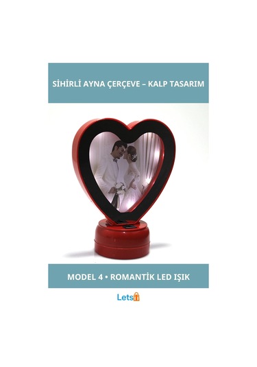Kırmızı Kalp Tasarımlı Ledli Sihirli Ayna Çerçeve