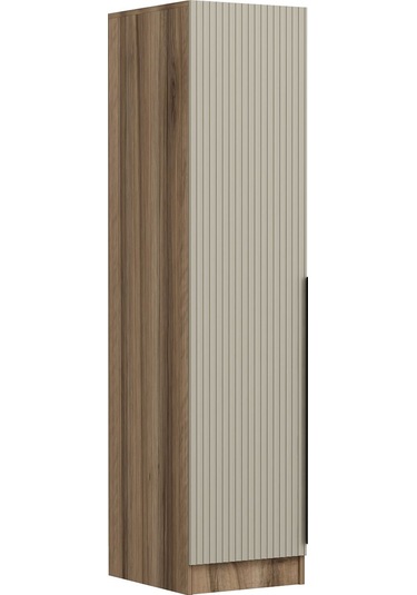 Minar Kale 1 Kapaklı Dolap Çizgili Mebran 190cm - Dore/kumtaşı - Raflı Çok Renkli