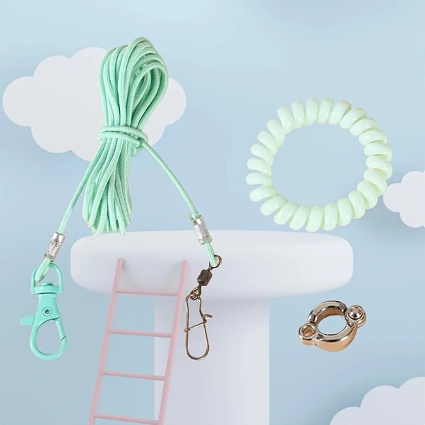 Elmpaly 78,74 İnç 3 Parça Mavi Papağan Tasma Seti - Esnek Lastik Kayış, Hafif Kuş Uçuş Göğüs Askısı