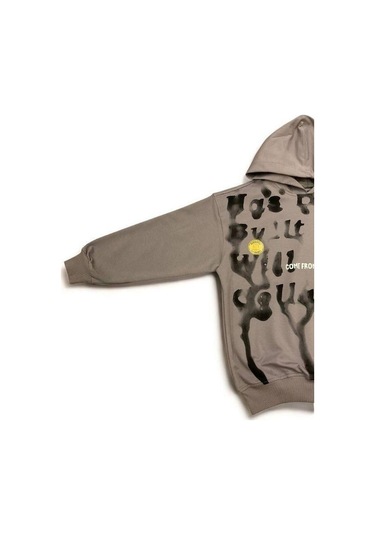 Carinos Erkek Çocuk Oversize Kalıp Kapüşonlu Batik Desenli Sweatsirt-14848 Gri