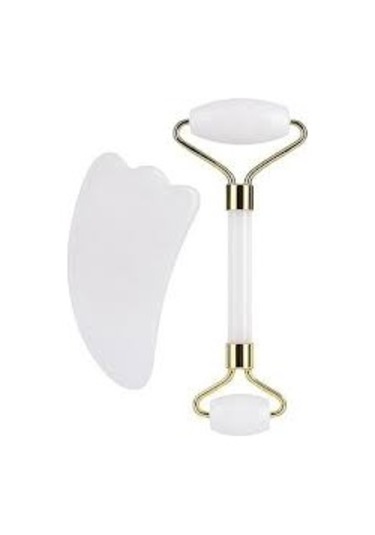 Fontenay Cilt Bakım Seti Doğal Taş, Faceroller Ve Beyaz Kalp Guasha Masaj Taşı 2 Li