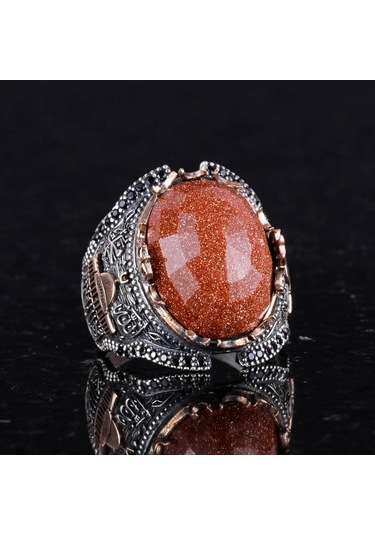 925 Ayar Gümüş Erkek Yüzüğü, Kahverengi Güneştaşı Oluşturulmuş Taş Yüzük Gümüş