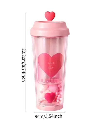 Novahub Kalp Şekilli Taşınabilir Sızdırmaz Bardak, 435ml Çay Şişesi, Pembe, Araba Partisi İçin Aşk Kahve Kupası Pembe