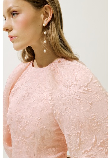 Jakar Organze Abiye Elbise Pudra Pudra