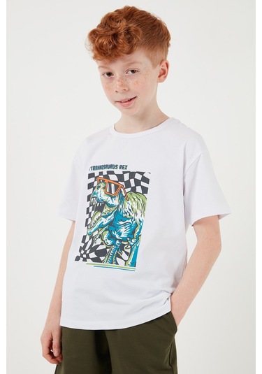 Lela Pamuklu Regular Fit Bisiklet Yaka Şortlu Alt-Üst Erkek Çocuk Takım 6212016 Beyaz