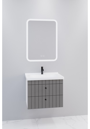 Petit 65 Cm Banyo Dolabı Cmr Led Aynalı Antrasit- Boy Dolap Hariç Antrasit