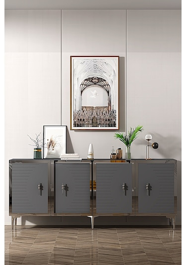 Ka1801as Tuna Konsol, Tv Sehpası Antrasit-sılver 180cm Antrasit/koyu Gri - Sılver