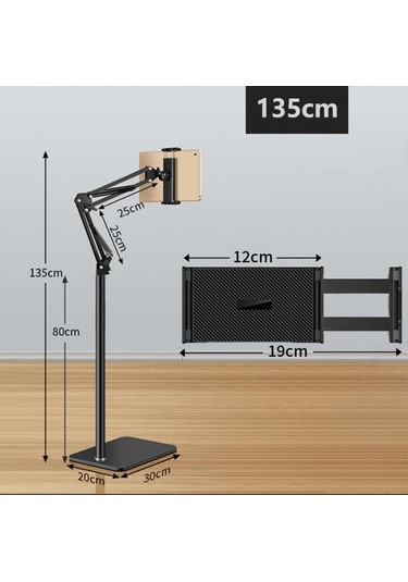 Zhltools 360 Derece Ayarlanabilir Teleskopik Metal Telefon - Tablet Tutucu Stand Siyah