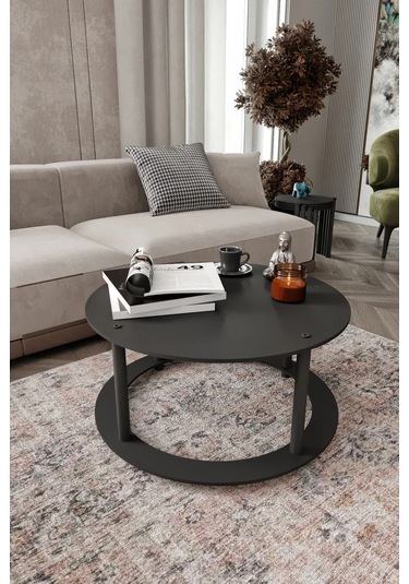 Hole Yuvarlak Orta Sehpa Siyah Siyah