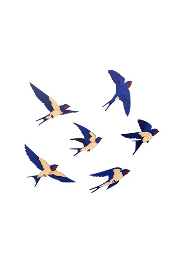 Cajuart Dekoratif 6 Parça Mavi Kırlangıç Ahşap Duvar Tablo Duvar Dekoru