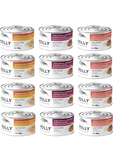 Molly 3 Çeşit Karma Yetişkin Kedi Konservesi 85 Gr. X 12 Adet