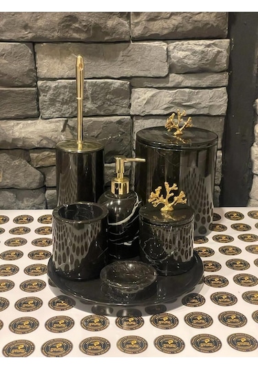 Toros Siyahı Mermer 7'li Banyo Seti Beyaz