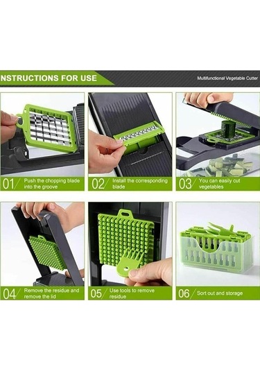 Pazly 11'li Mutfak Sebze Doğrayıcı, Meyve Ve Sebze Kesme Makinesi, Salata Ve Yemek Hazırlama Aleti, Yeşil Renkli Model Yeşil