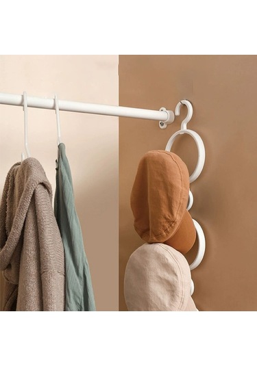 Mufunye Beyaz Dönerli Çok Amaçlı Şapka, Eşarp, Çanta Depolama Rafı - Duvar/ Kapı Takılıklı Katlanabilir Organizatör 1 Adet Beyaz