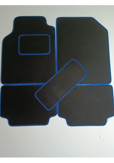 Üniversal Oto Halı Keçe Malzeme Paspas 5 Parça Kaymaz Mavi Kenar