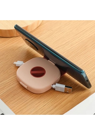 Gateesat Beyaz Gri Döner Telefon Standlı Taşınabilir Şarj Kablosu Saklama Kutusu