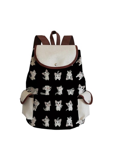 Ganzhoushop Kadın Sırt Çantası Sevimli Kedi Hayvan Büyük Kapasiteli Eko Tekrar Kullanılabilir Günlük Çantalar Özel Desen Baskılı El Çantaları Keten Sırt Çantası Seyahat J2424 Çok Renkli