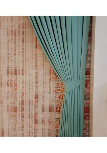 Açık Turkuaz Renk Fon Kadife Perde Çift Kanat 1/3 Sık Pileli Dikim V-21 Açık Turkuaz