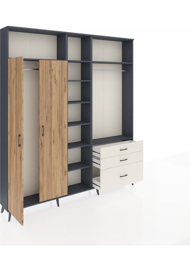 Arges Dolap 9 Raflı 3 Çekmeceli 2 Askılı 220x30x243 Antrasit-çam/aytaşı Atlas Çam/aytası