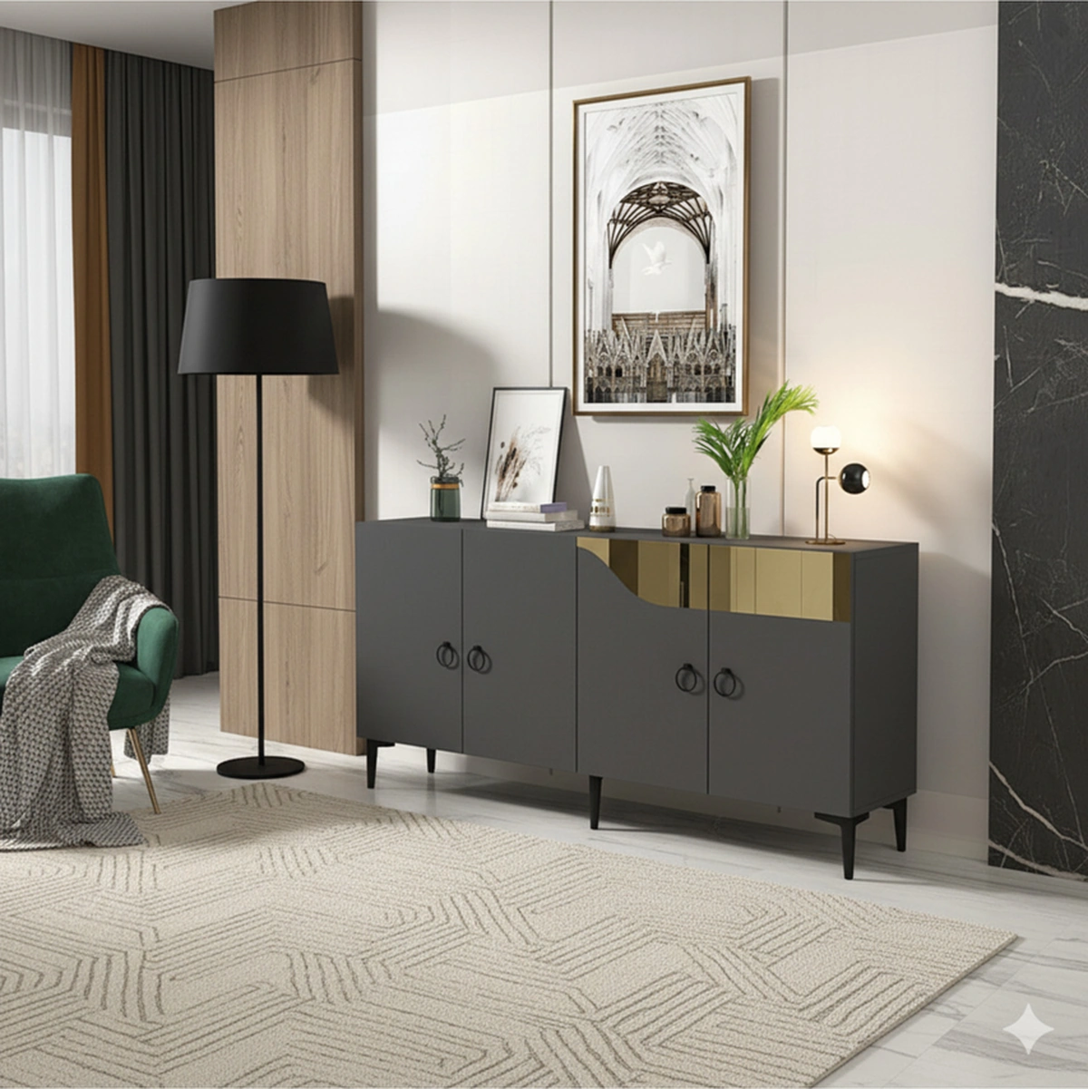 Ka1514ag Gama150 Konsol, Kahve Köşesi, Tv Sehpası Antrasit-gold 150cm Antrasit