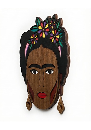 Frida Kahlo Mdf Ahşap Duvar Maskı - Çiçek Taçlı Dekoratif Duvar Sanatı 0