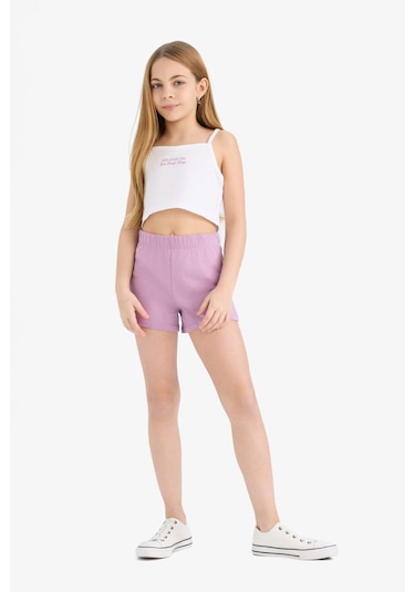 DeFacto Kız Çocuk 2'li Takım Baskılı Atlet Beli Lastikli Şort E5696A825HSPR339 Mor
