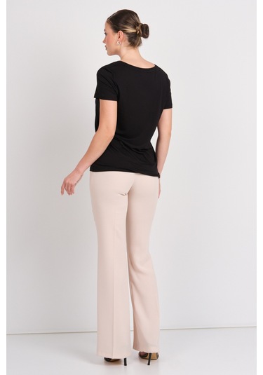 Moda İlgi Kadın Yüksek Bel İspanyol Paça Pantolon 4042 Taş Taş