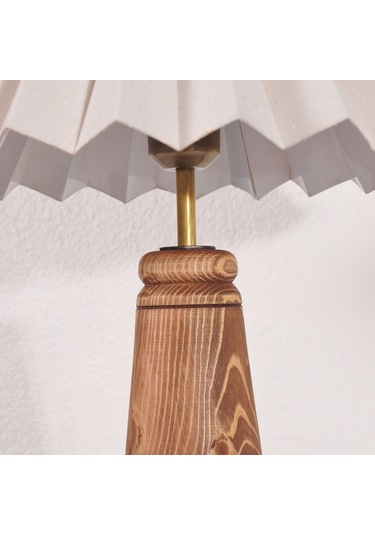 El Yapımı Ahşap Pileli Masa Lambası Abajur Krem  Krem Yükseklik Krem