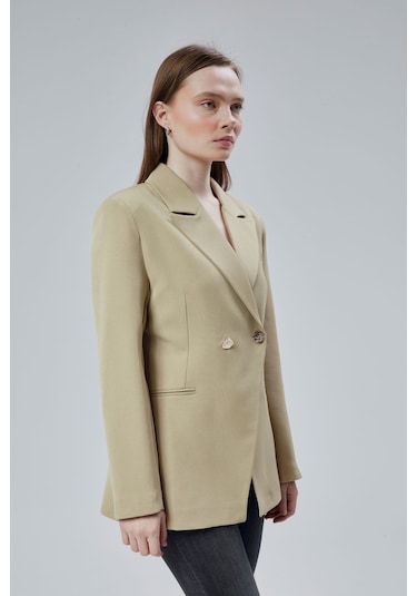 Vizon Regular Fit Yırtmaç Detaylı Blazer Ceket Vizon