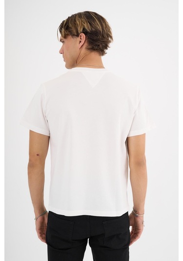 Erkek Ekru %100 Pamuklu Standart Kalıp T-shirt Siyah