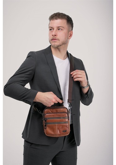 Ççs 31603 Hakiki Deri Askılı Çanta Kahve