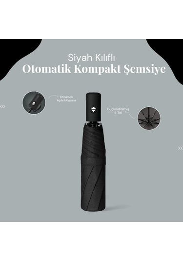 Siyah Kılıflı Otomatik Kompakt Şemsiye