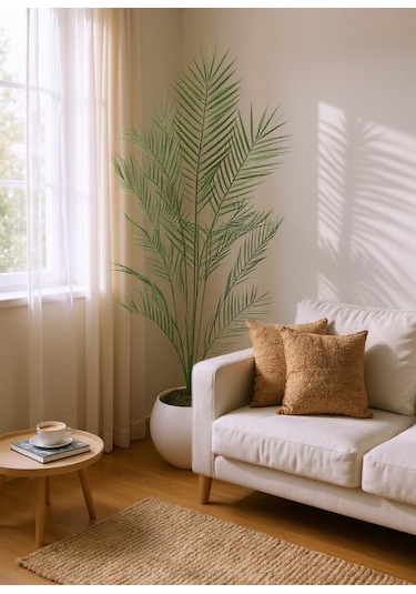 Yapay Ağaç 20 Yaprak Palmiye Ağacı Beyaz Küre Saksıda 130 60cm