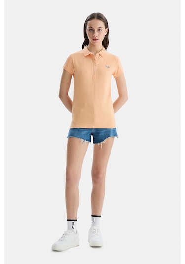 Ucla Shaver Turuncu Polo Yaka Nakışlı Standard Fit Kadın Tshirt Turuncu
